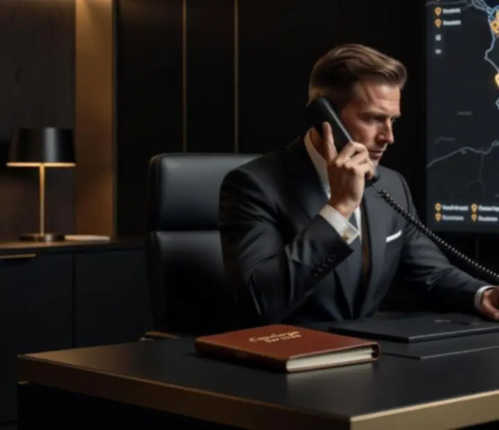 Eleganckie biurko concierge z notesem i planem wieczoru pokerowego offline.